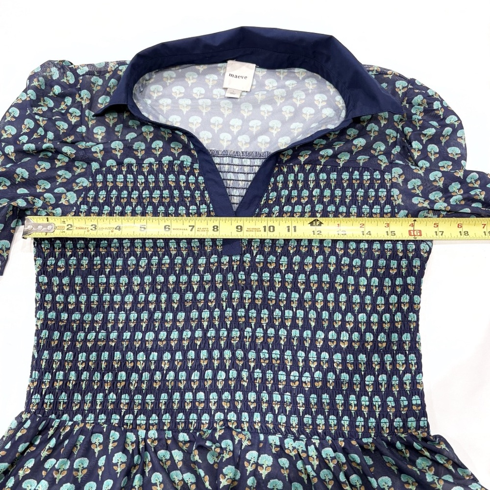 Maeve Anthropologie Navy Print Peplum Top Women’s Large Short Sleeve Boho Y2K - Picture 8 of 9